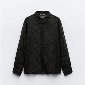 NWT Zara Semi-Sheer Embroidered Floral Shirt XS